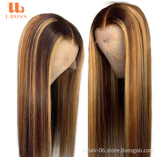 2021 New fashional piano colored lace frontal human hair wig,200% density double drawn ombre color highlight swiss lace Wig